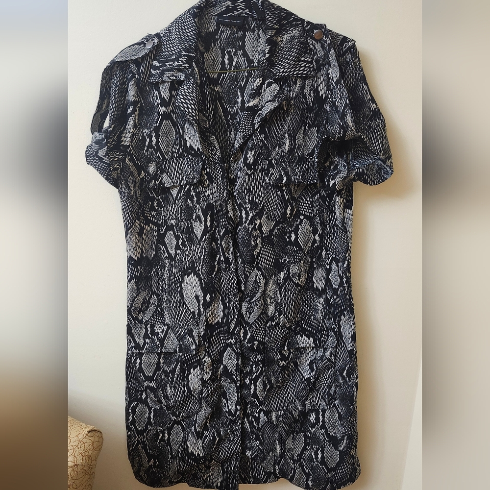 New York‎ & Company Womens Dress Size Med Black Gray Snakeskin Short Sleeve